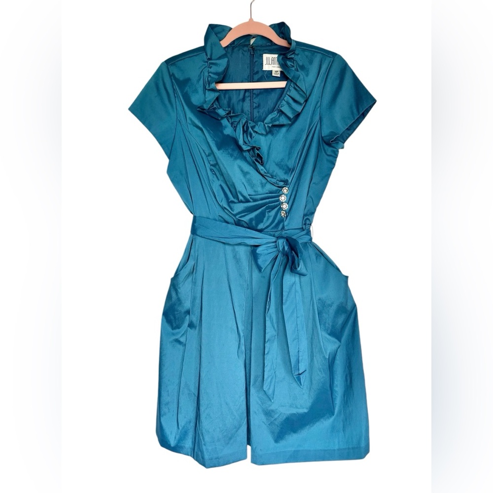 Julian Taylor Teal Tafetta Dress Size 10